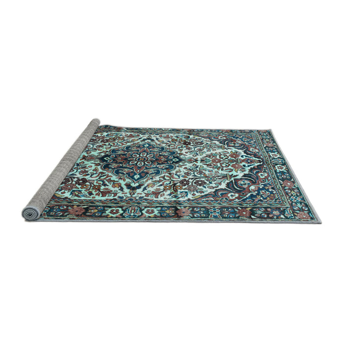 Sideview of Machine Washable Persian Light Blue Traditional Rug, wshtr177lblu