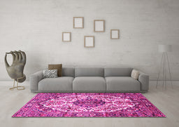 Machine Washable Persian Pink Traditional Rug in a Living Room, wshtr177pnk