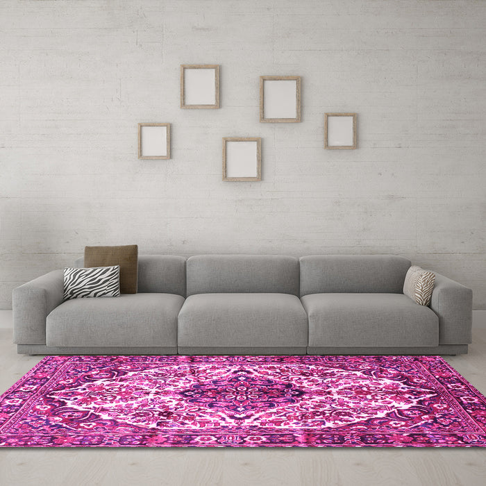 Machine Washable Persian Pink Traditional Rug in a Living Room, wshtr177pnk