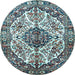 Round Machine Washable Persian Light Blue Traditional Rug, wshtr177lblu