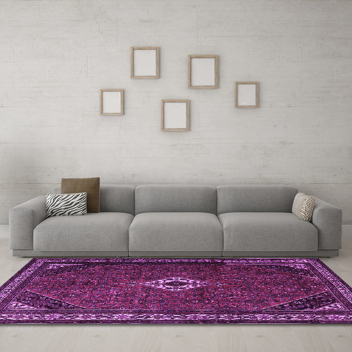Machine Washable Persian Purple Traditional Area Rugs in a Living Room, wshtr1780pur