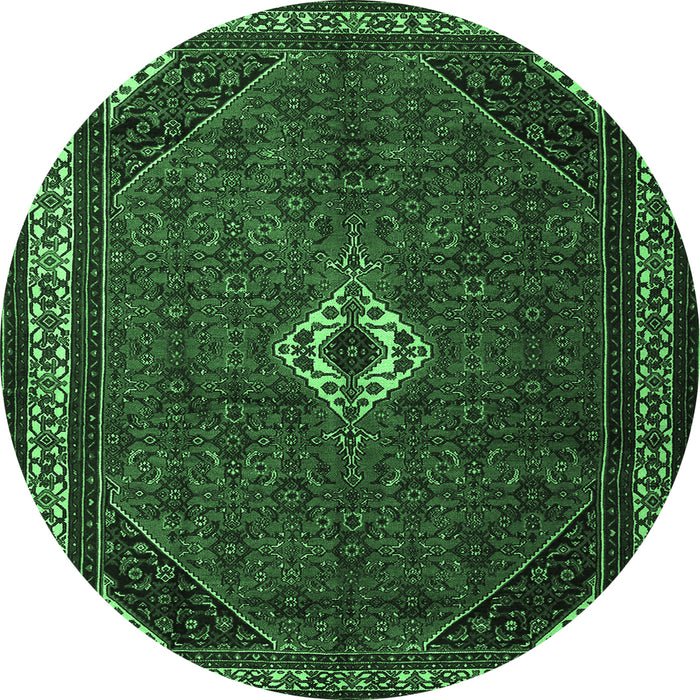 Round Machine Washable Persian Emerald Green Traditional Area Rugs, wshtr1780emgrn