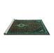 Sideview of Machine Washable Persian Turquoise Traditional Area Rugs, wshtr1780turq