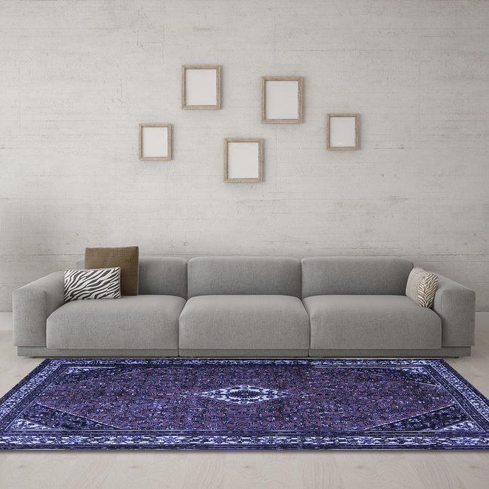 Machine Washable Persian Blue Traditional Rug in a Living Room, wshtr1780blu