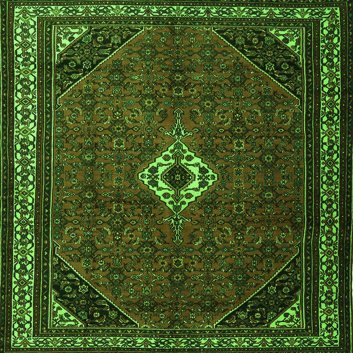 Round Machine Washable Persian Green Traditional Area Rugs, wshtr1780grn