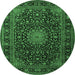 Round Machine Washable Medallion Emerald Green Traditional Area Rugs, wshtr1781emgrn