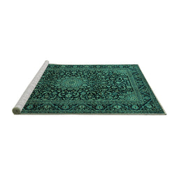 Sideview of Machine Washable Medallion Turquoise Traditional Area Rugs, wshtr1781turq