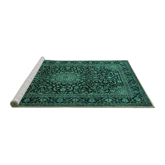Sideview of Machine Washable Medallion Turquoise Traditional Area Rugs, wshtr1781turq