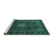 Sideview of Machine Washable Medallion Turquoise Traditional Area Rugs, wshtr1781turq