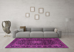 Machine Washable Medallion Pink Traditional Rug in a Living Room, wshtr1781pnk
