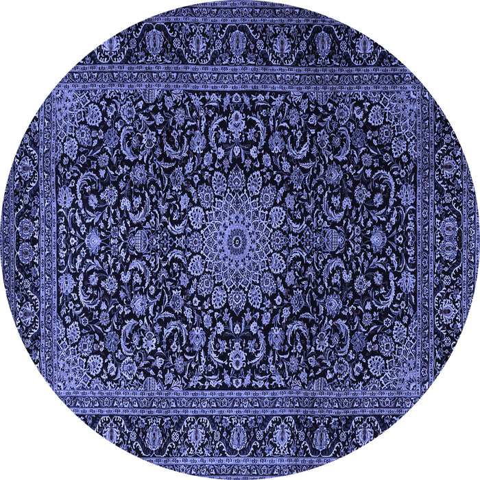 Round Machine Washable Medallion Blue Traditional Rug, wshtr1781blu