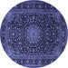 Round Machine Washable Medallion Blue Traditional Rug, wshtr1781blu