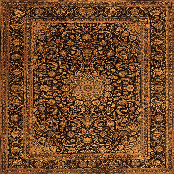 Round Machine Washable Medallion Orange Traditional Area Rugs, wshtr1781org