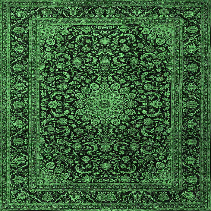 Square Medallion Emerald Green Traditional Rug, tr1781emgrn