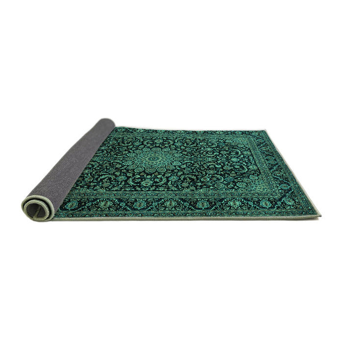 Sideview of Medallion Turquoise Traditional Rug, tr1781turq