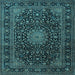 Square Machine Washable Medallion Light Blue Traditional Rug, wshtr1781lblu