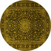 Round Machine Washable Medallion Yellow Traditional Rug, wshtr1781yw