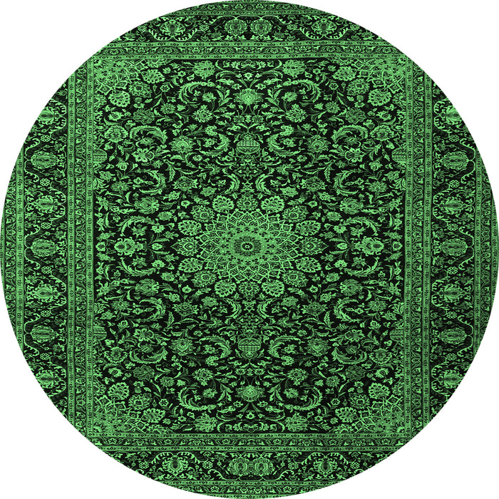 Round Medallion Emerald Green Traditional Rug, tr1781emgrn