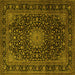 Square Machine Washable Medallion Yellow Traditional Rug, wshtr1781yw