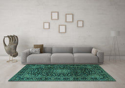 Machine Washable Medallion Turquoise Traditional Area Rugs in a Living Room,, wshtr1781turq