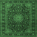 Square Machine Washable Medallion Emerald Green Traditional Area Rugs, wshtr1781emgrn