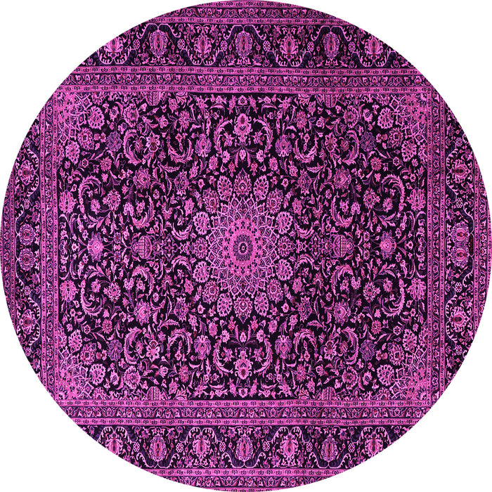 Round Machine Washable Medallion Pink Traditional Rug, wshtr1781pnk