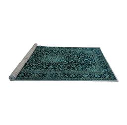 Sideview of Machine Washable Medallion Light Blue Traditional Rug, wshtr1781lblu