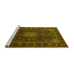 Sideview of Machine Washable Medallion Yellow Traditional Rug, wshtr1781yw