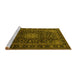 Sideview of Machine Washable Medallion Yellow Traditional Rug, wshtr1781yw