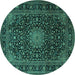 Round Machine Washable Medallion Turquoise Traditional Area Rugs, wshtr1781turq