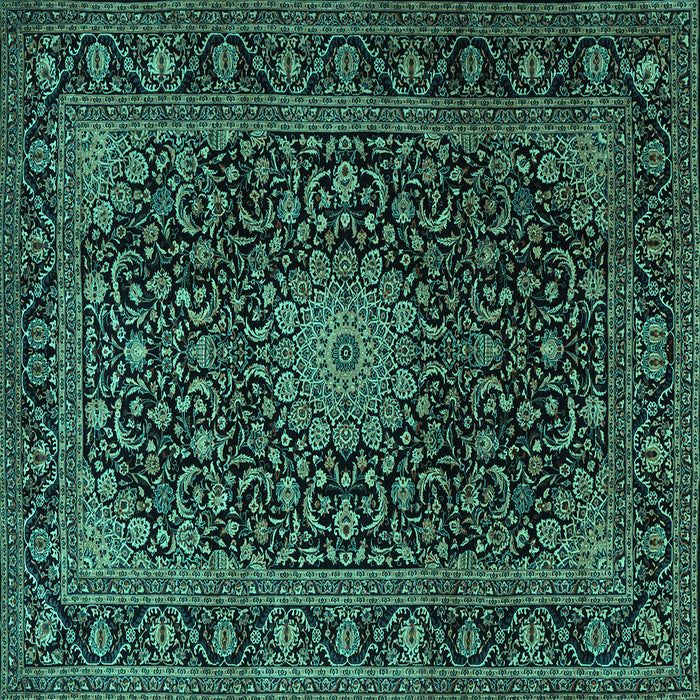 Square Machine Washable Medallion Turquoise Traditional Area Rugs, wshtr1781turq