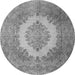 Machine Washable Medallion Gray Traditional Rug, wshtr1782gry