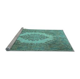 Sideview of Machine Washable Medallion Light Blue Traditional Rug, wshtr1782lblu