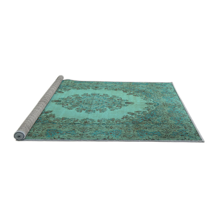 Sideview of Machine Washable Medallion Light Blue Traditional Rug, wshtr1782lblu