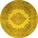 Round Machine Washable Medallion Yellow Traditional Rug, wshtr1782yw