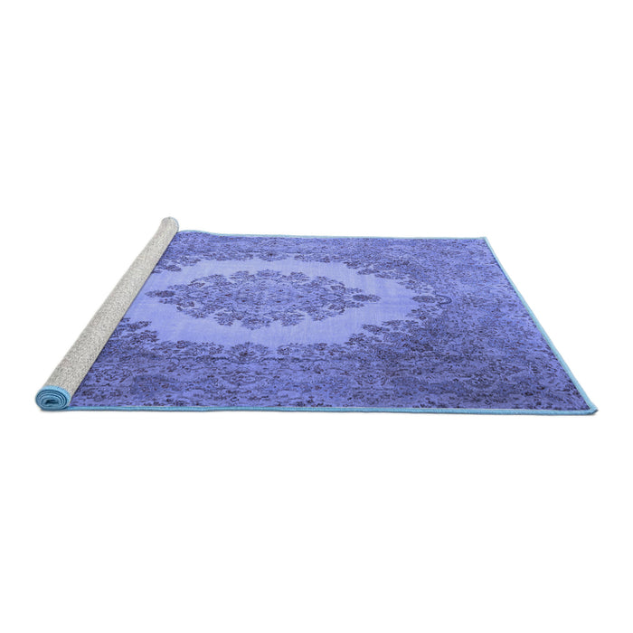 Sideview of Machine Washable Medallion Blue Traditional Rug, wshtr1782blu