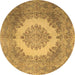 Round Machine Washable Medallion Brown Traditional Rug, wshtr1782brn