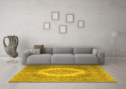 Machine Washable Medallion Yellow Traditional Rug in a Living Room, wshtr1782yw