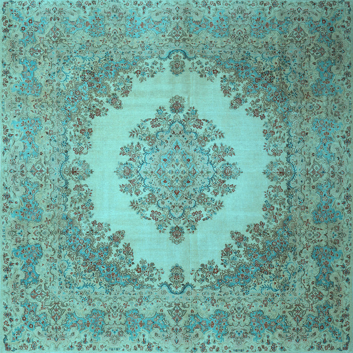 Square Medallion Light Blue Traditional Rug, tr1782lblu