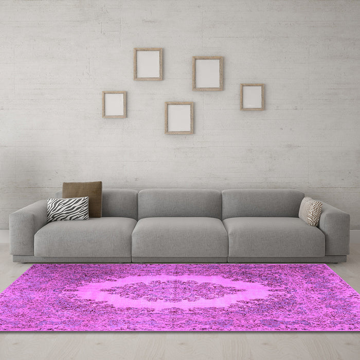 Machine Washable Medallion Purple Traditional Area Rugs in a Living Room, wshtr1782pur