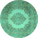 Round Medallion Turquoise Traditional Rug, tr1782turq