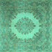 Square Machine Washable Medallion Turquoise Traditional Area Rugs, wshtr1782turq