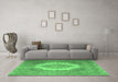 Machine Washable Medallion Emerald Green Traditional Area Rugs in a Living Room,, wshtr1782emgrn