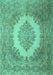 Machine Washable Medallion Turquoise Traditional Area Rugs, wshtr1782turq