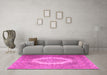 Machine Washable Medallion Pink Traditional Rug in a Living Room, wshtr1782pnk