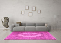 Machine Washable Medallion Pink Traditional Rug, wshtr1782pnk