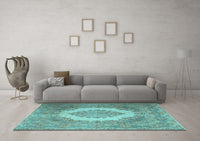 Machine Washable Medallion Light Blue Traditional Rug, wshtr1782lblu