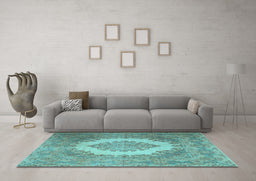 Machine Washable Medallion Light Blue Traditional Rug in a Living Room, wshtr1782lblu