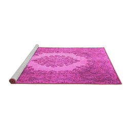 Sideview of Machine Washable Medallion Pink Traditional Rug, wshtr1782pnk