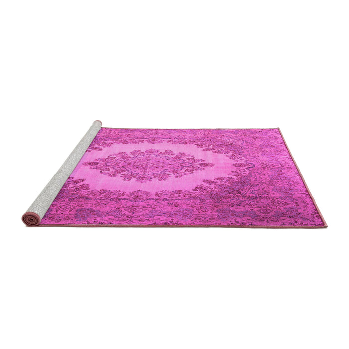 Sideview of Machine Washable Medallion Pink Traditional Rug, wshtr1782pnk
